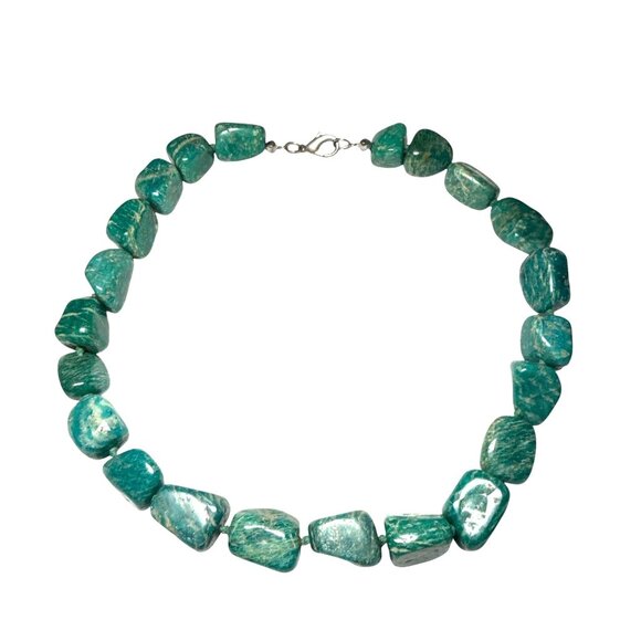 Amazonite Chunky Beaded Necklace Natural Green Gemstone Statement Jewelry - Picture 1 of 5